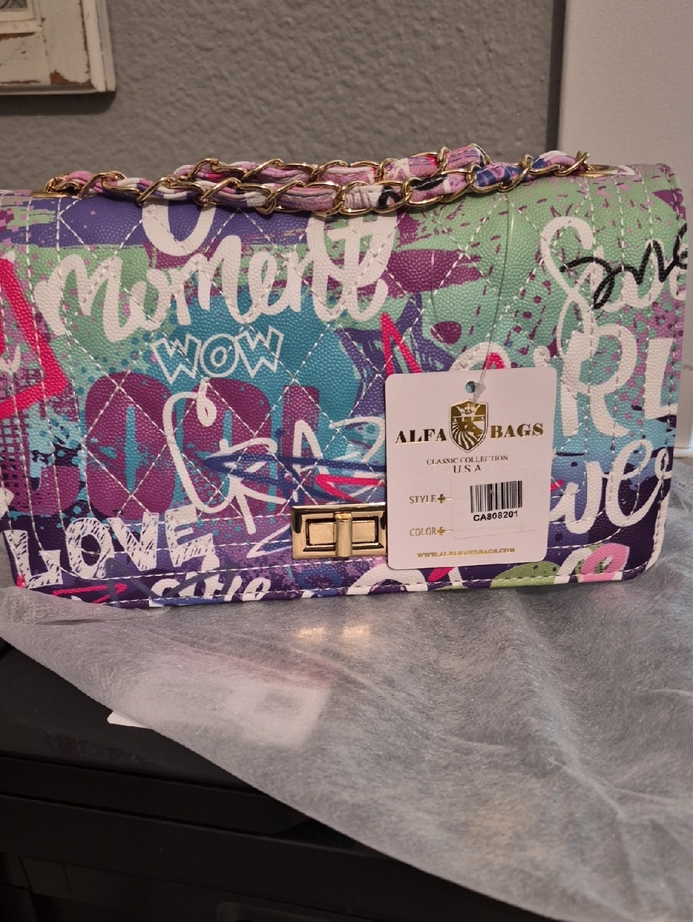 Multicolor Graffiti Chain Crossbody Bag